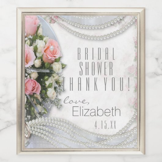 Brautparty Vielen Dank Rose und Perlen Weinetikett (Einzelnes Label)