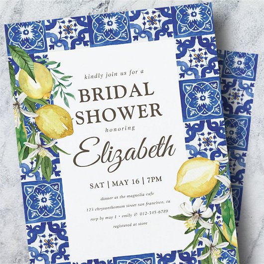 Brautparty Vintag Foliage Blue Mediterrane Einladungspostkarte