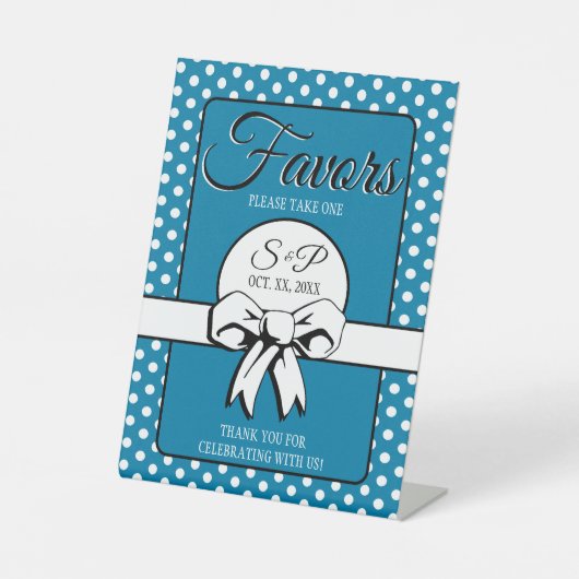 Brautparty Vintag Polka Dots Bows Blue & White Sockelschild (Vorderseite)