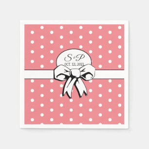 Brautparty Vintag Polka Dots Bows PInk & White Serviette