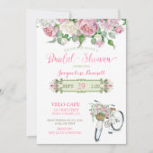 Brautparty-Vintage Fahrrad-Korb-Rosa-Rosen Einladung (Vorderseite)