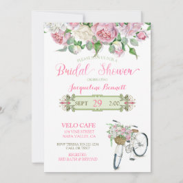 Brautparty-Vintage Fahrrad-Korb-Rosa-Rosen Einladung