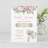 Brautparty-Vintage Fahrrad-Korb-Rosa-Rosen Einladung (Stehend Vorderseite)