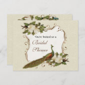 Brautparty - Vintager Pfau-u. Magnolien-Strudel Einladung (Vorne/Hinten)