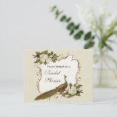 Brautparty - Vintager Pfau-u. Magnolien-Strudel Einladung (Stehend Vorderseite)