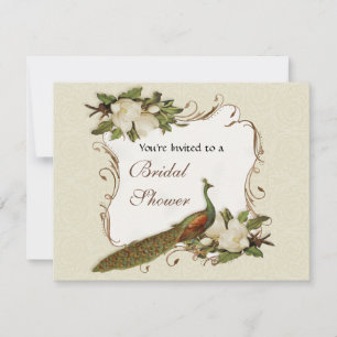 Brautparty - Vintager Pfau-u. Magnolien-Strudel Einladung