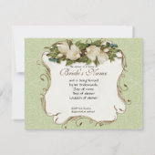 Brautparty - Vintager Pfau-u. Magnolien-Strudel Einladung (Rückseite)