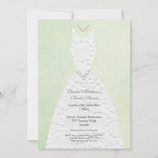 Brautparty Vintages Grün-Weiß-Hochzeitskleid Einladung (Rückseite)