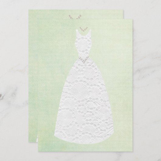 Brautparty Vintages Grün-Weiß-Hochzeitskleid Einladung (Vorne/Hinten)