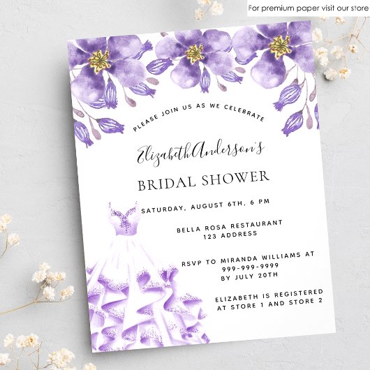 Brautparty violett, weißes Kleid Blumenladen Postkarte