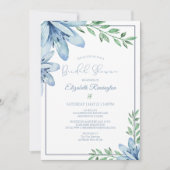 Brautparty von Aquarellblau-Blütenblüten Einladung (Vorderseite)