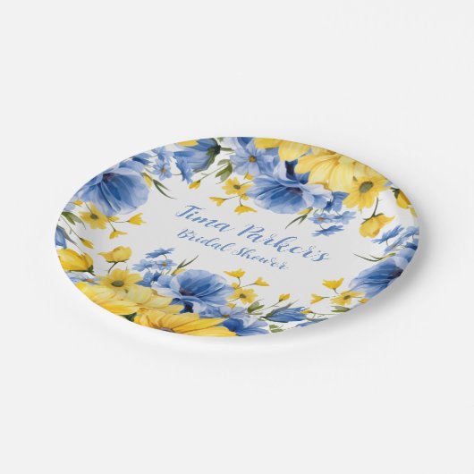 Brautparty von Blauer und Gelbmehl Pappteller (Schrägansicht)