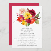 Brautparty von Burgund Orange-Gelb-Rosa Floral I Einladung (Vorne/Hinten)