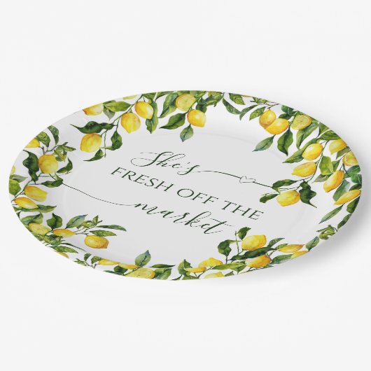 Brautparty von Citrus Lemon Pappteller (Schrägansicht)