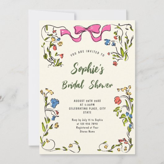 Brautparty von Funky Hand Drawn Scribble Einladung (Vorderseite)