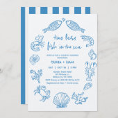 Brautparty von Hand Drawn Blue Two Fish Couples Einladung (Vorne/Hinten)