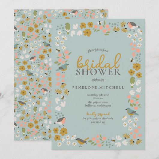 Brautparty von Vögeln und Bienen Einladung (Vorne/Hinten)