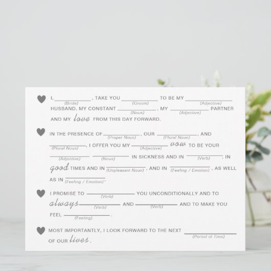 Brautparty - Vows Improvisation Game (Stehend Vorderseite)