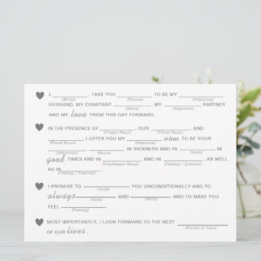 Brautparty Vows Improvisation Game - Green (Stehend Vorderseite)