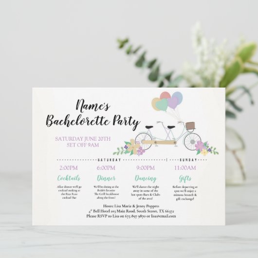 Brautparty Wanderung Tandem Radwanderwege Einladung (Stehend Vorderseite)