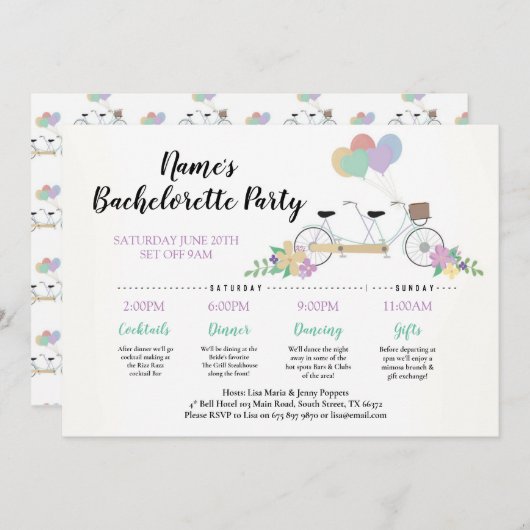 Brautparty Wanderung Tandem Radwanderwege Einladung (Vorne/Hinten)