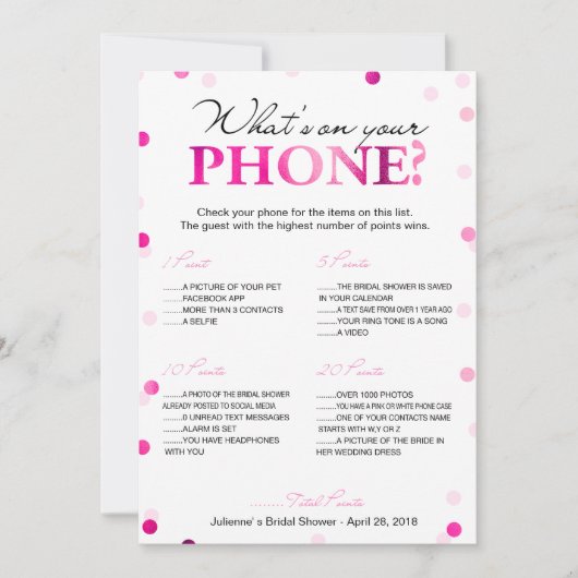 Brautparty Was ist auf deinem Handyspiel? Einladung (Vorderseite)