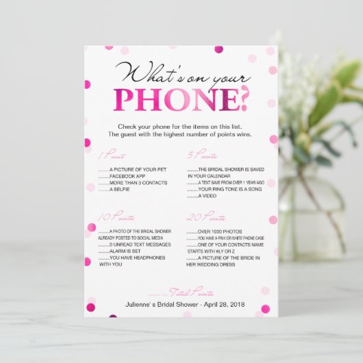 Brautparty Was ist auf deinem Handyspiel? Einladung (Stehend Vorderseite)