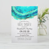 Brautparty Wasserfarbe Aquamarin & Gold Agate Geod Einladung (Stehend Vorderseite)