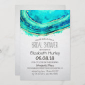 Brautparty Wasserfarbe Aquamarin & Gold Agate Geod Einladung (Vorne/Hinten)