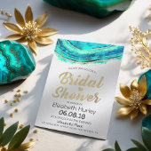 Brautparty Wasserfarbe Aquamarin & Gold Agate Geod Einladung