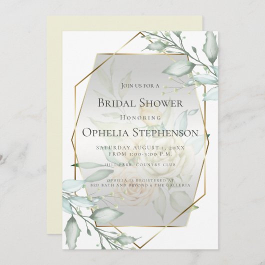 Brautparty | Wasserfarbe Elfenbeingelbe Rose Einladung (Vorne/Hinten)