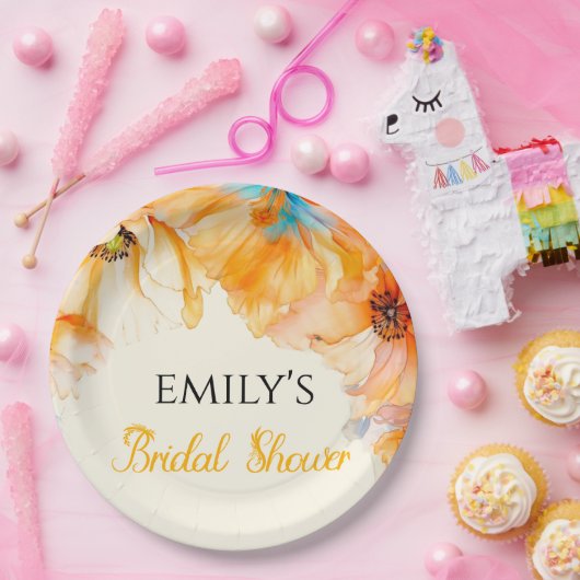 Brautparty Wasserfarbe Orange Poppy Bloom Pappteller (Party)