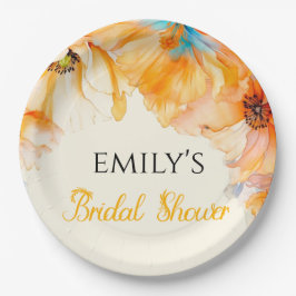Brautparty Wasserfarbe Orange Poppy Bloom Pappteller