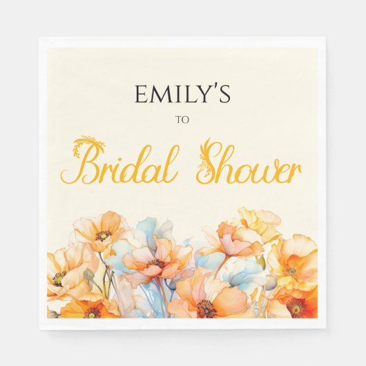 Brautparty Wasserfarbe Orange Poppy Bloom Serviette (Vorderseite)