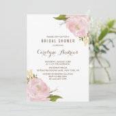 Brautparty Wasserfarbe Rosa Peonys Einladung (Stehend Vorderseite)
