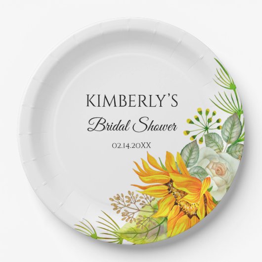 Brautparty Wasserfarbe Sonnenblumen Pappteller (Vorderseite)