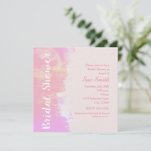 BRAUTPARTY Wasserfarbe Tropisch rosa Einladung (Stehend Vorderseite)