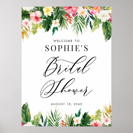 Brautparty Wasserfarbe Tropische Blume Willkommen Poster (Vorne)