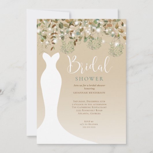 Brautparty Wasserfarben String Lights Lanterns Einladung (Vorderseite)