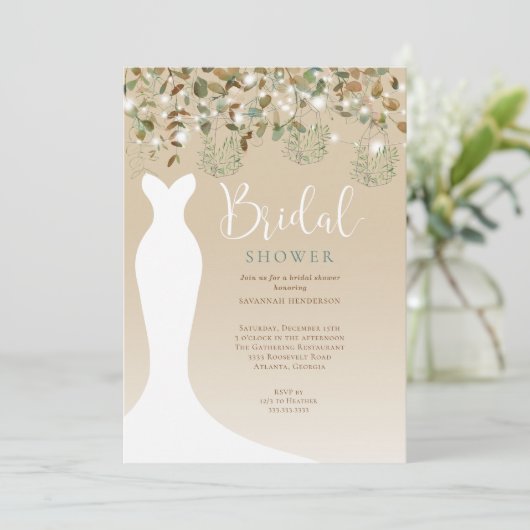 Brautparty Wasserfarben String Lights Lanterns Einladung (Stehend Vorderseite)