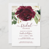 Brautparty Wasserfarbene Bouquet Burgund Einladung (Vorderseite)