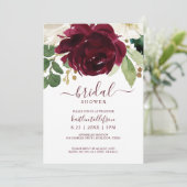 Brautparty Wasserfarbene Bouquet Burgund Einladung (Stehend Vorderseite)