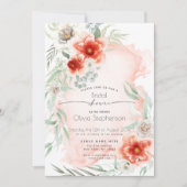 Brautparty | Wasserfarbenscarlet Flora Einladung (Vorderseite)