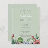 Brautparty Watercolo Pink Blue Green Succulator Einladung (Vorne/Hinten)