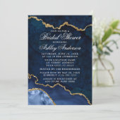 Brautparty Watercolor Blue Gold Marble Geode Einladung (Stehend Vorderseite)
