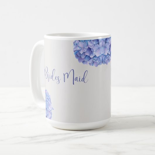 Brautparty Watercolor Blue Hydrangea Kaffeetasse (Vorderseite Links)