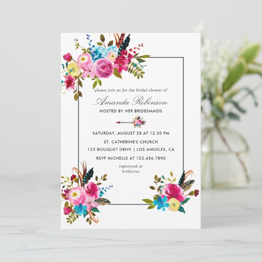 Brautparty "Watercolor Boho Chic" Einladung (Stehend Vorderseite)