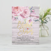 Brautparty Watercolor Boho Floral Rustikales Holz Einladung (Stehend Vorderseite)
