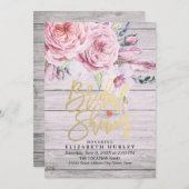 Brautparty Watercolor Boho Floral Rustikales Holz Einladung (Vorne/Hinten)