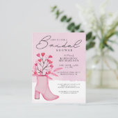 Brautparty | Watercolor Boot & Heart Bouquet Postkarte (Stehend Vorderseite)